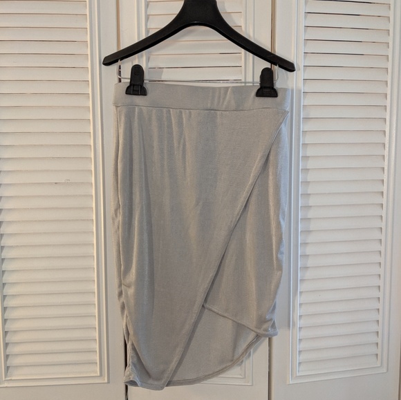 Metallic Silver Wrap Midi Skirt Mini Summer Asymmetrical Slit Dress Sequin Fest - Picture 7 of 17